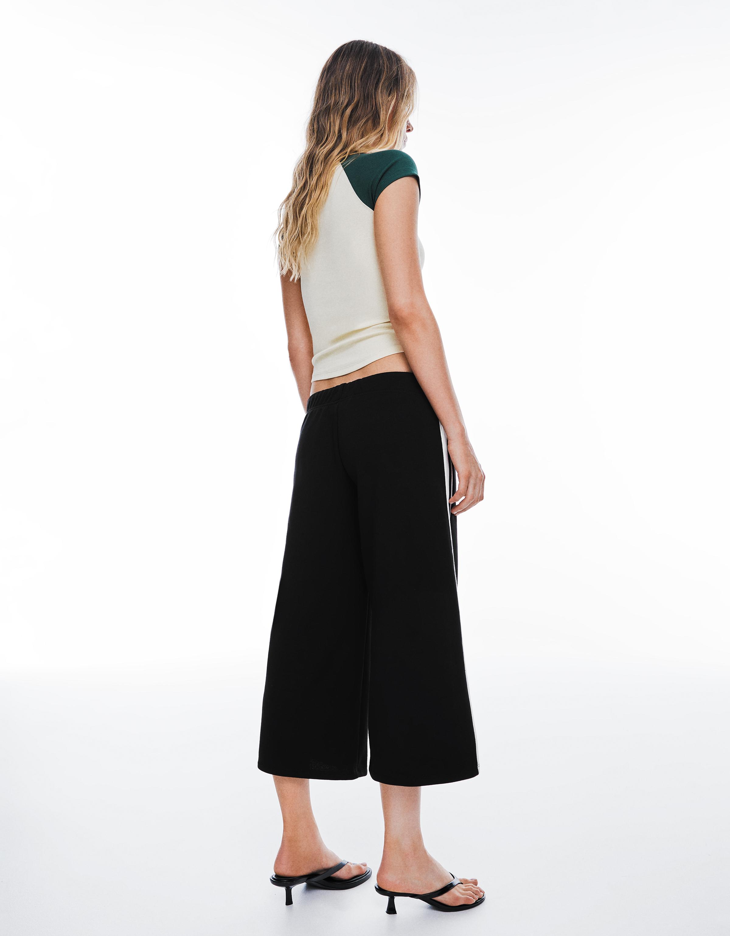 Plush capris with side stripe — Black