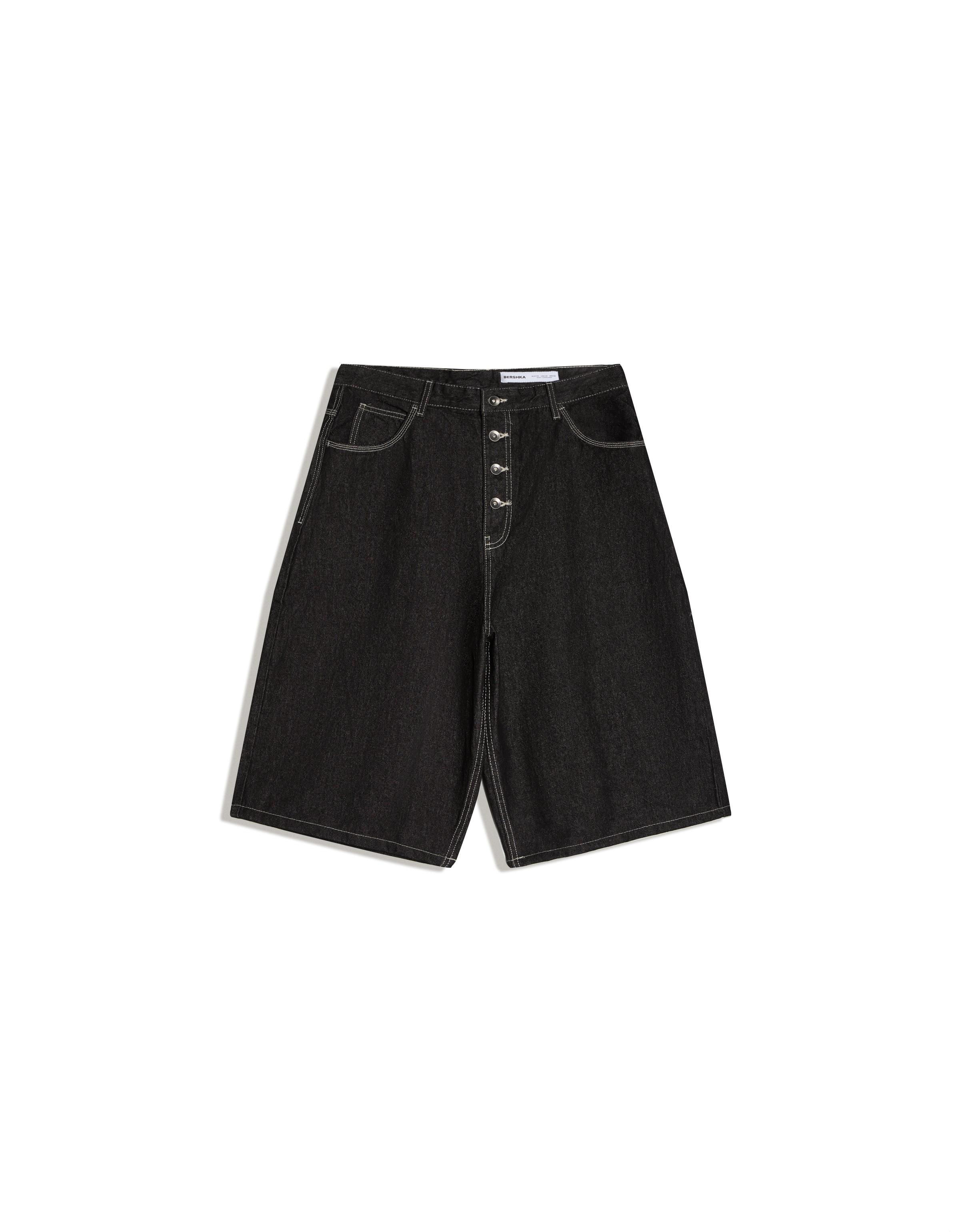 Barrel leg denim Bermuda shorts — Black