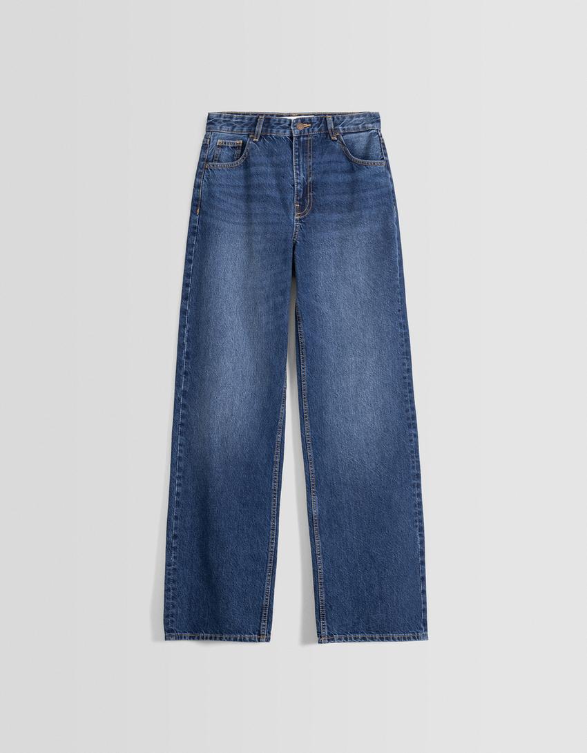 جينز نمط التسعينيات بساق عريضة-أزرق-5