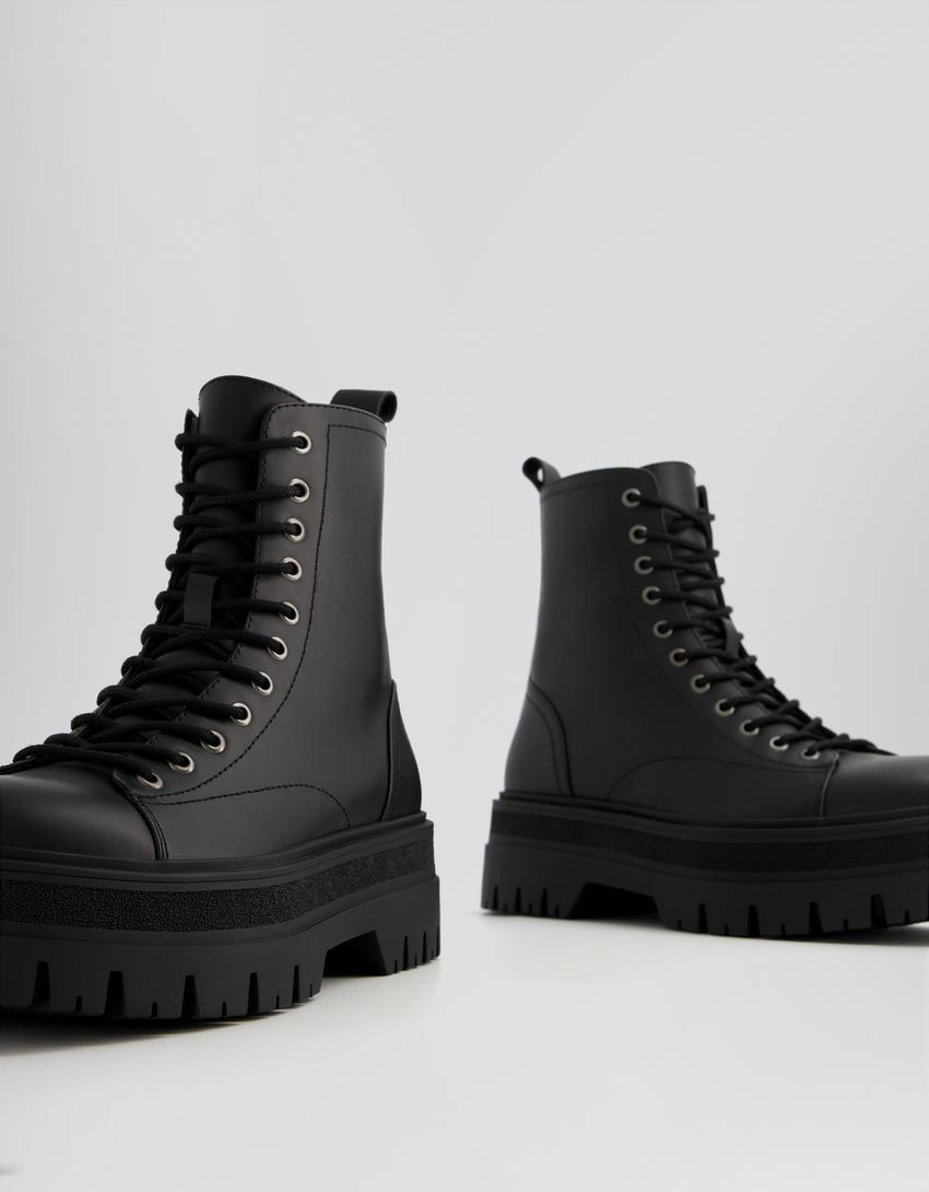 Bottines lacets semelle crantée-Noir-2