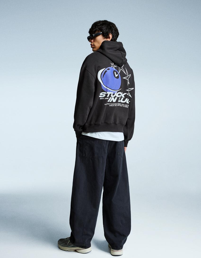 Sweat à capuche imprimé-Gris foncé