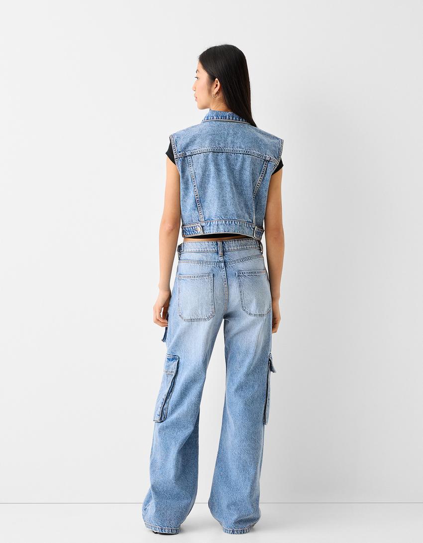 Multi-pocket cargo jeans-Light blue-2