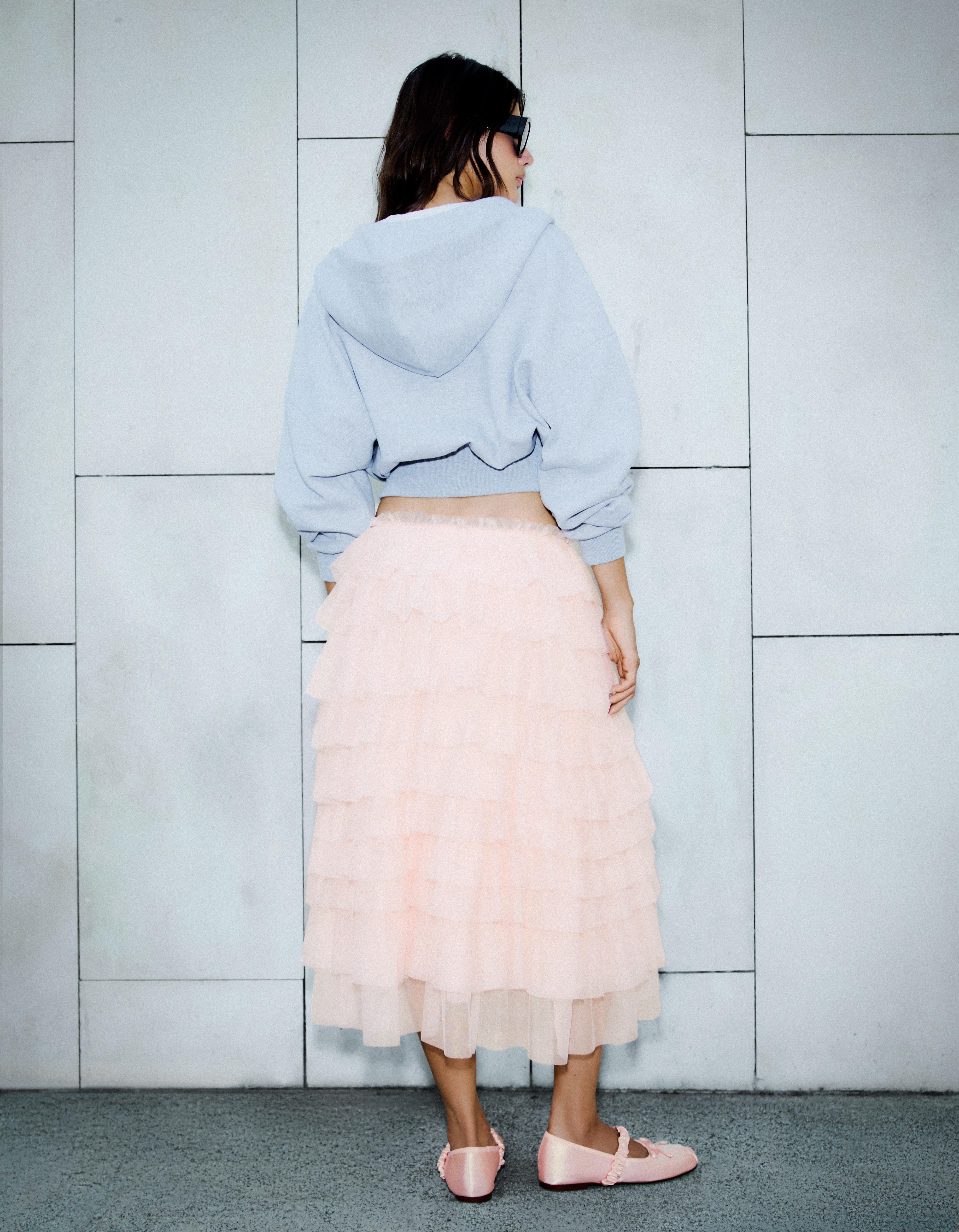 Layered tulle midi skirt — Orange