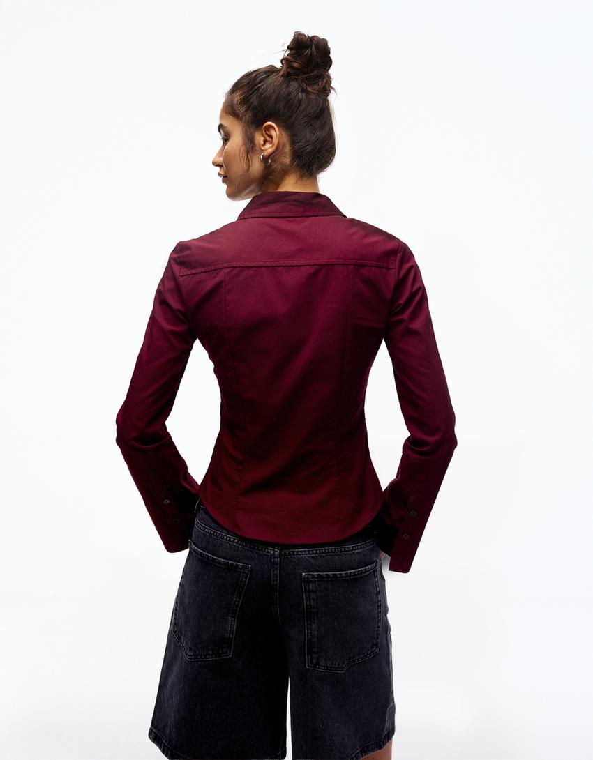 Chemise cintrée manches évasées-Grenat
