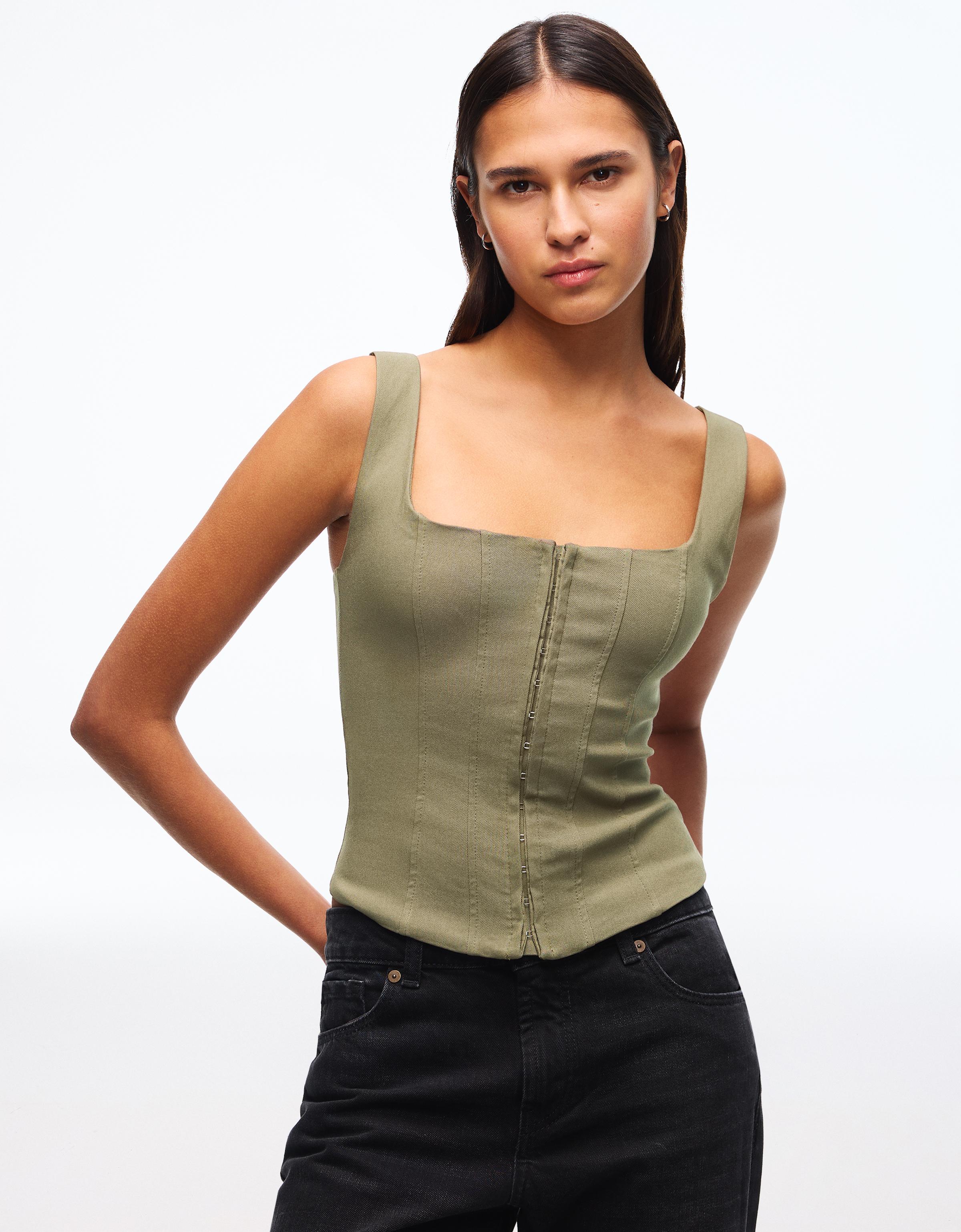 Bershka Trägertop Aus Bengaline Damen S Khaki