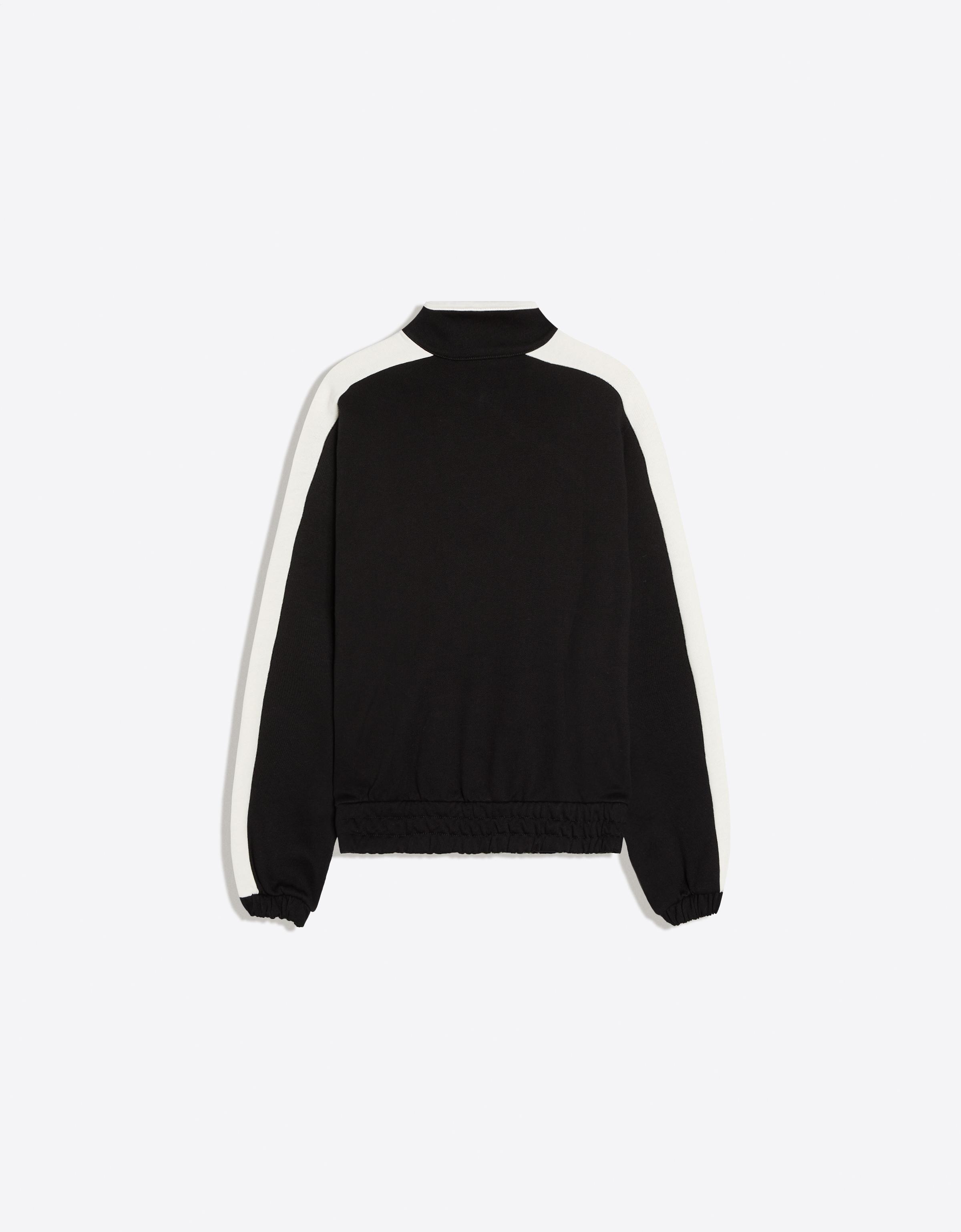 Long sleeve stand collar sweatshirt with clasps — Black