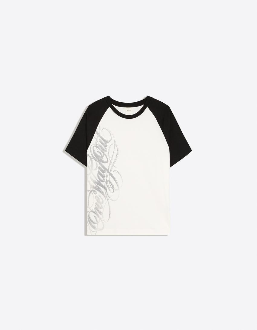 Maglietta a maniche corte con stampa raglan-Bianco Roto