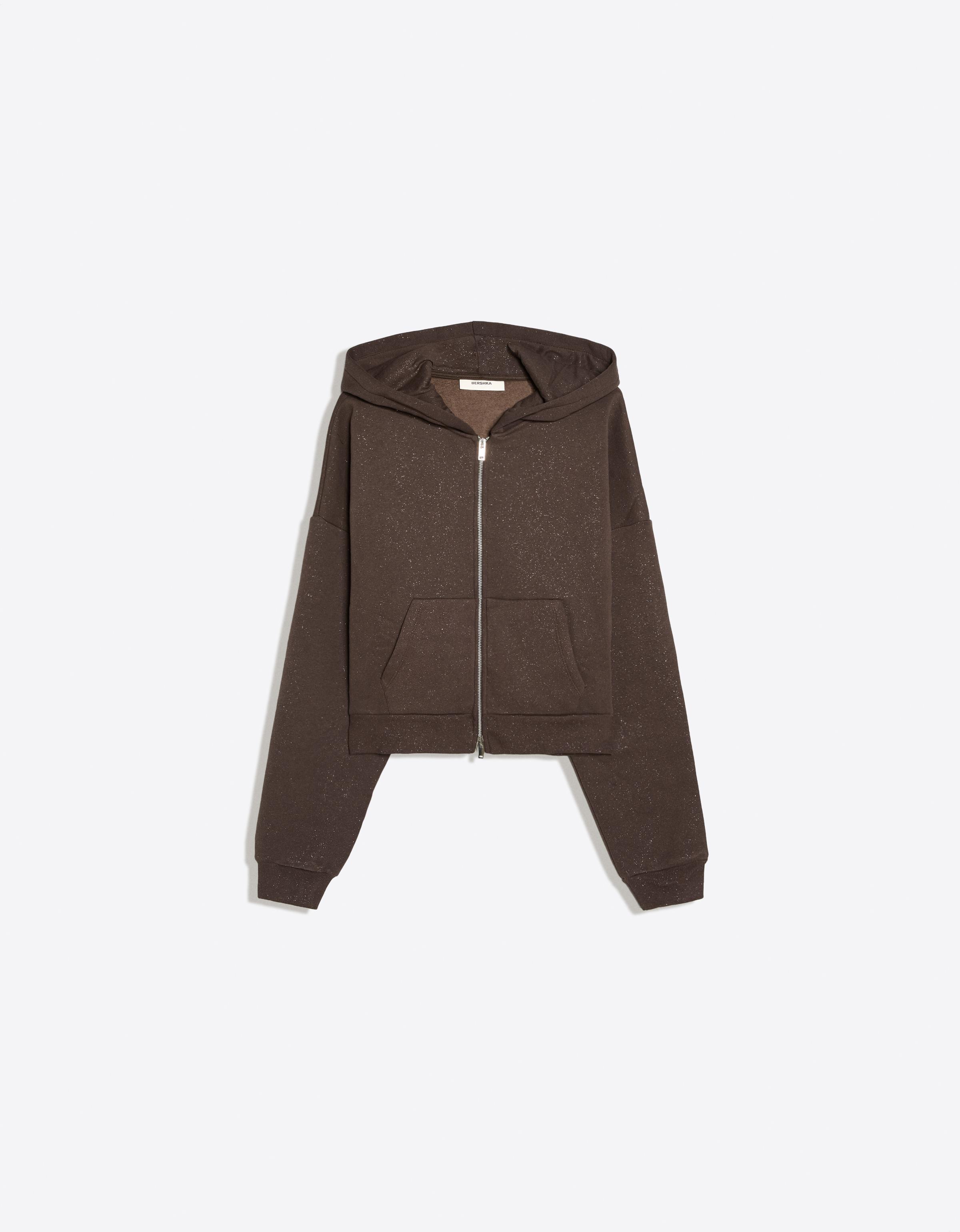 Bershka Sudadera Capucha Brillos Mujer Marrón