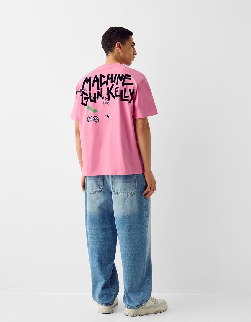 Boxy fit short sleeve T-shirt with Machine Gun Kelly print-Pink