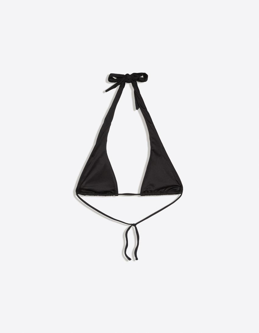 Halter bikini top with eyelet detail-Black