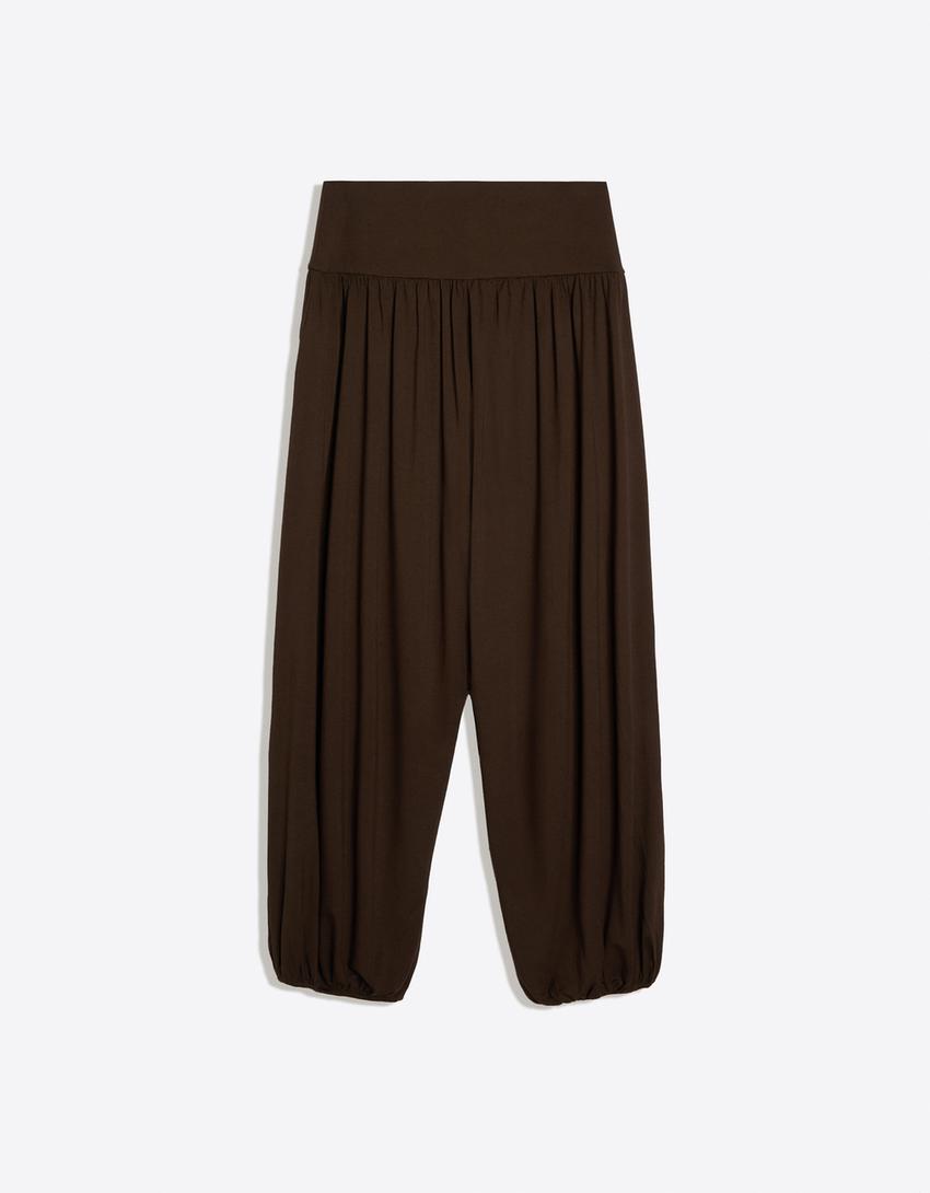 Pantalon balloon à ceinture-Marron