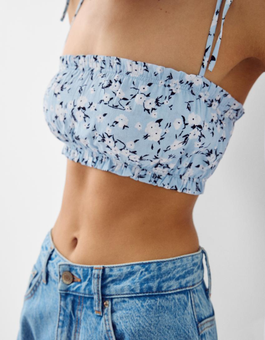 Top brassière bretelles imprimé-Bleu clair-5