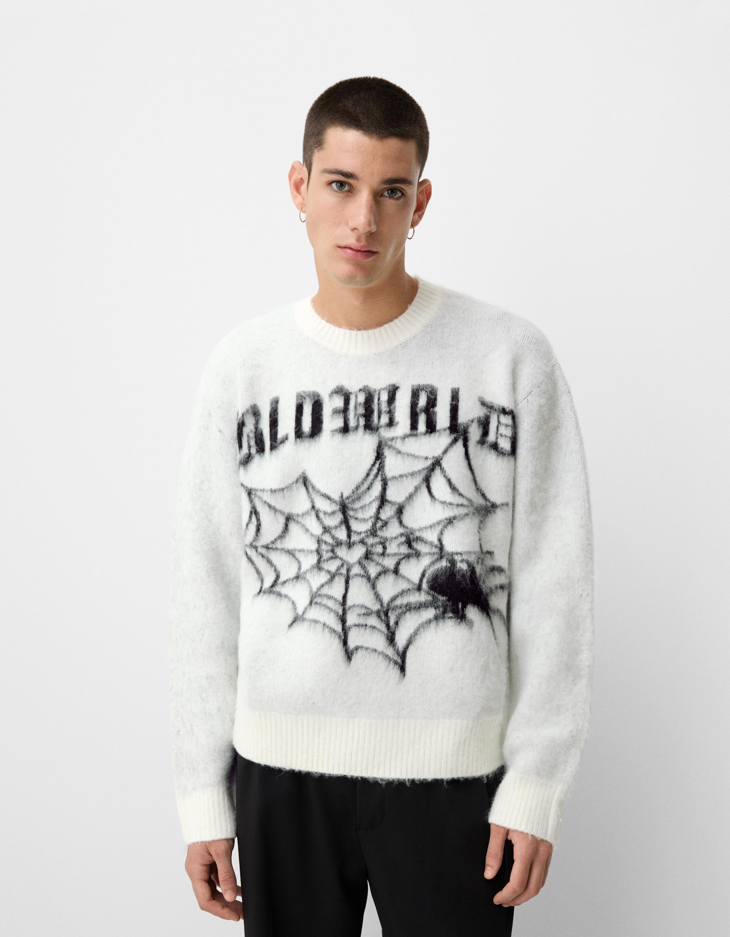 Bershka Pullover Mit Print Herren L Grbrochenes Weiss