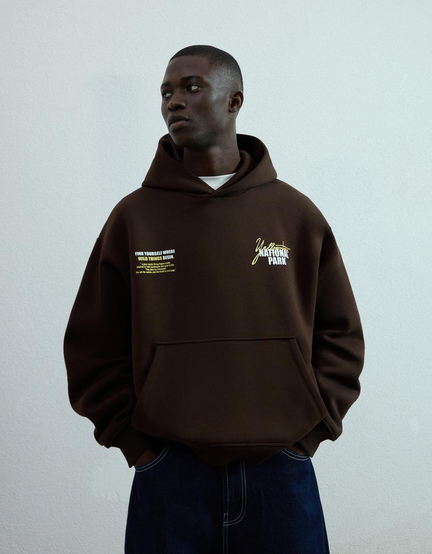 Kapuzenpullover mit Print-Braun