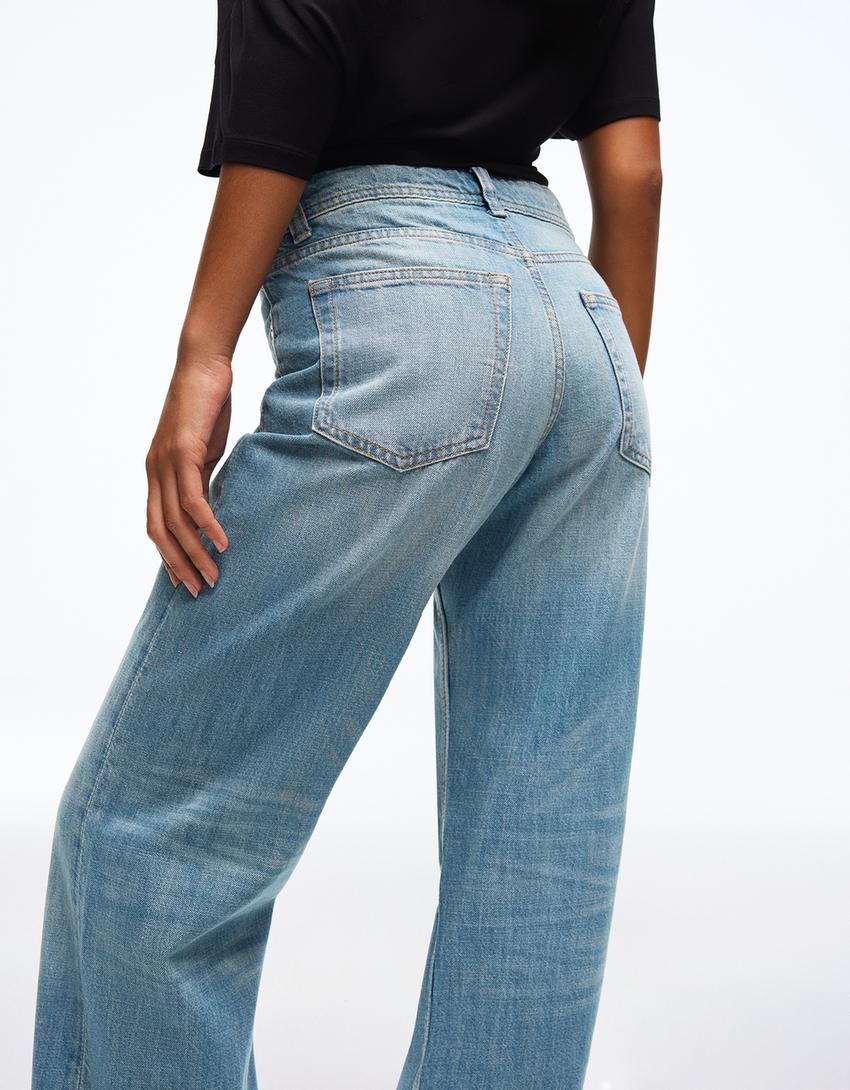 Jeans baggy tiro medio-Azul lavado