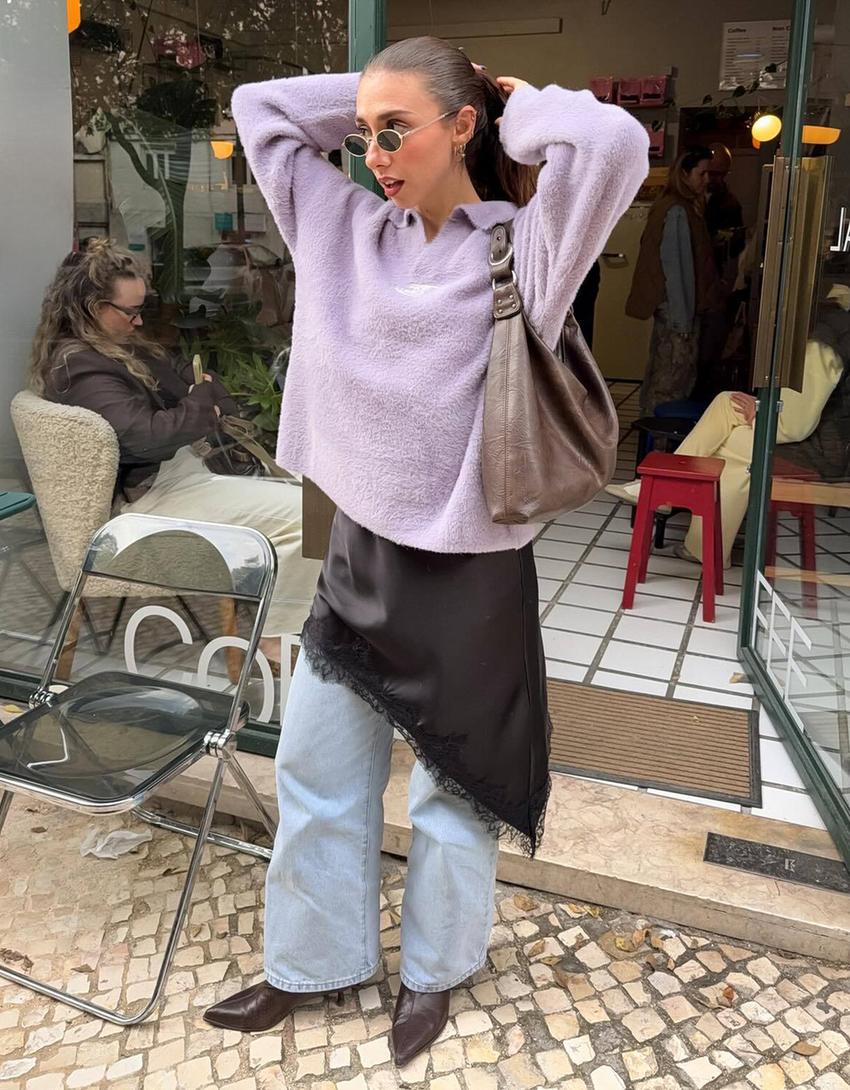 Suéter gola polo-Roxo