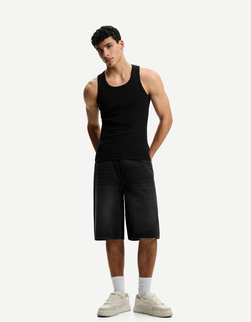 Bermuda denim baggy-Negro