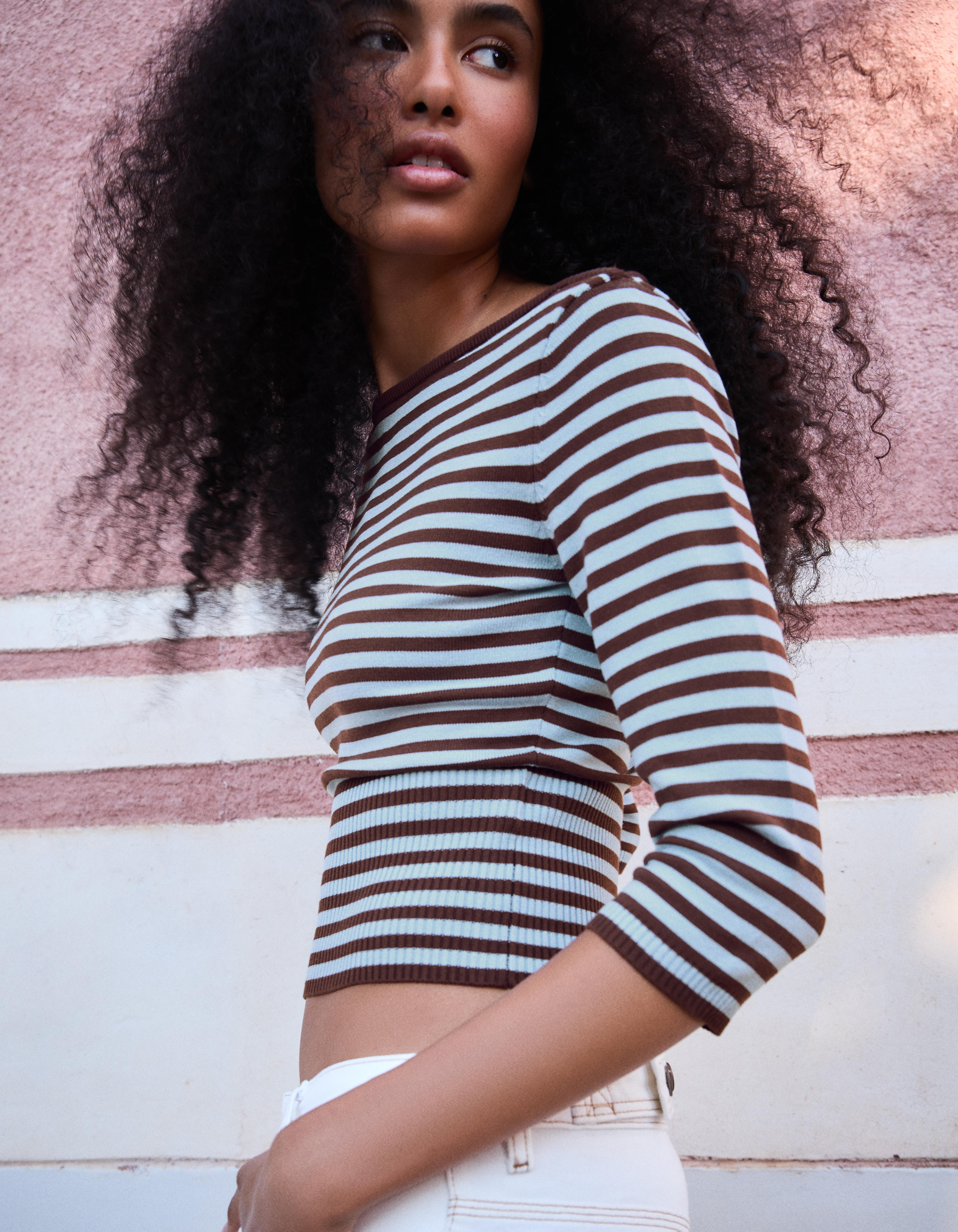 Boat neck jumper — Brown