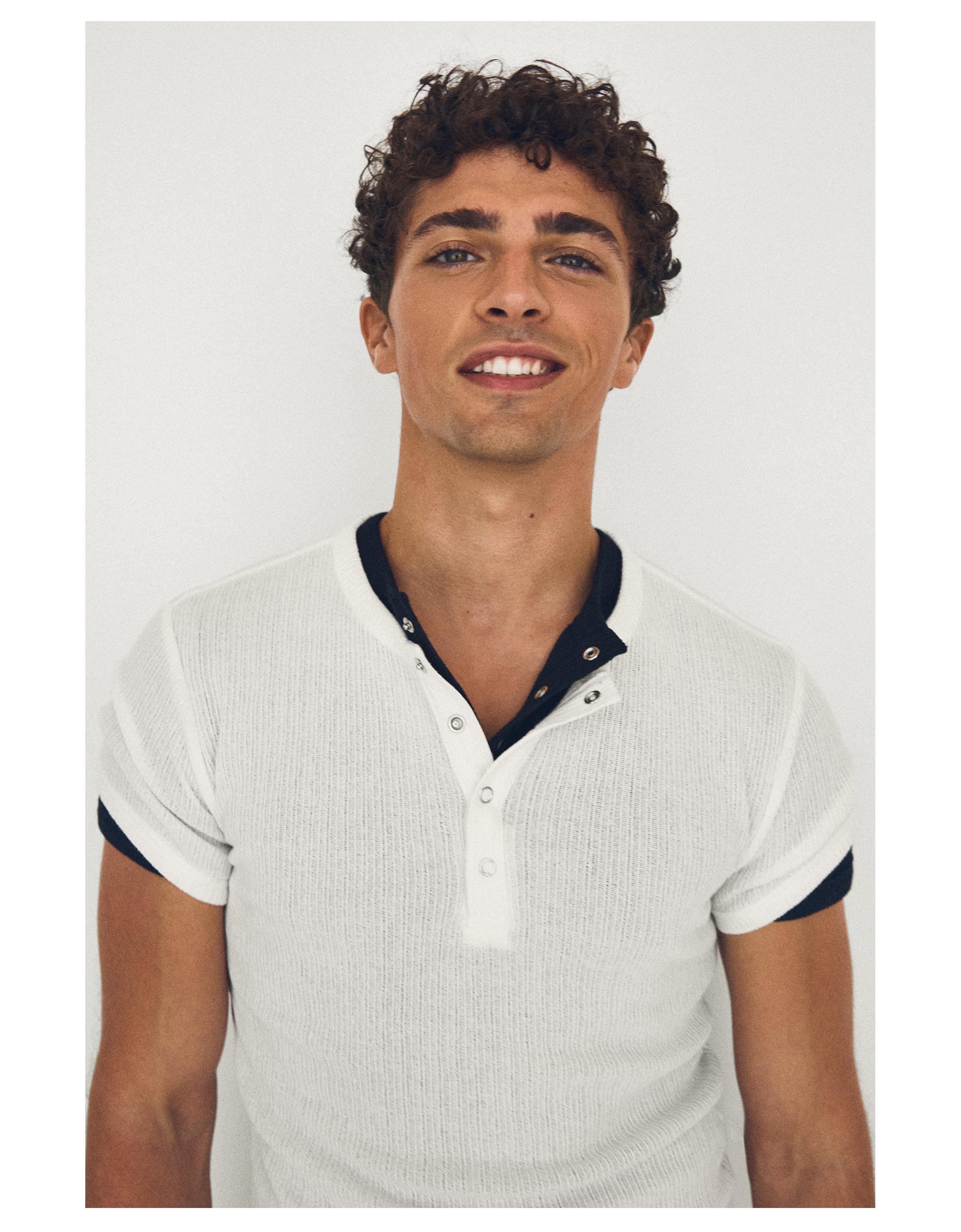 Textured henley T-shirt — White