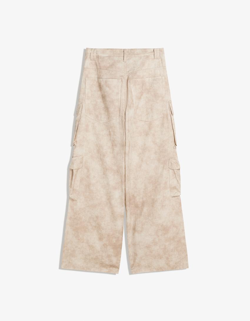 Pantaloni cargo print-Bej