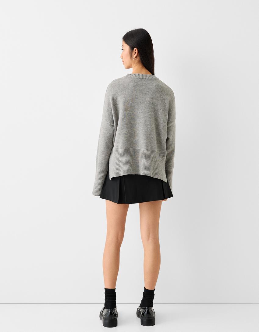 Pull col rond-Gris-1