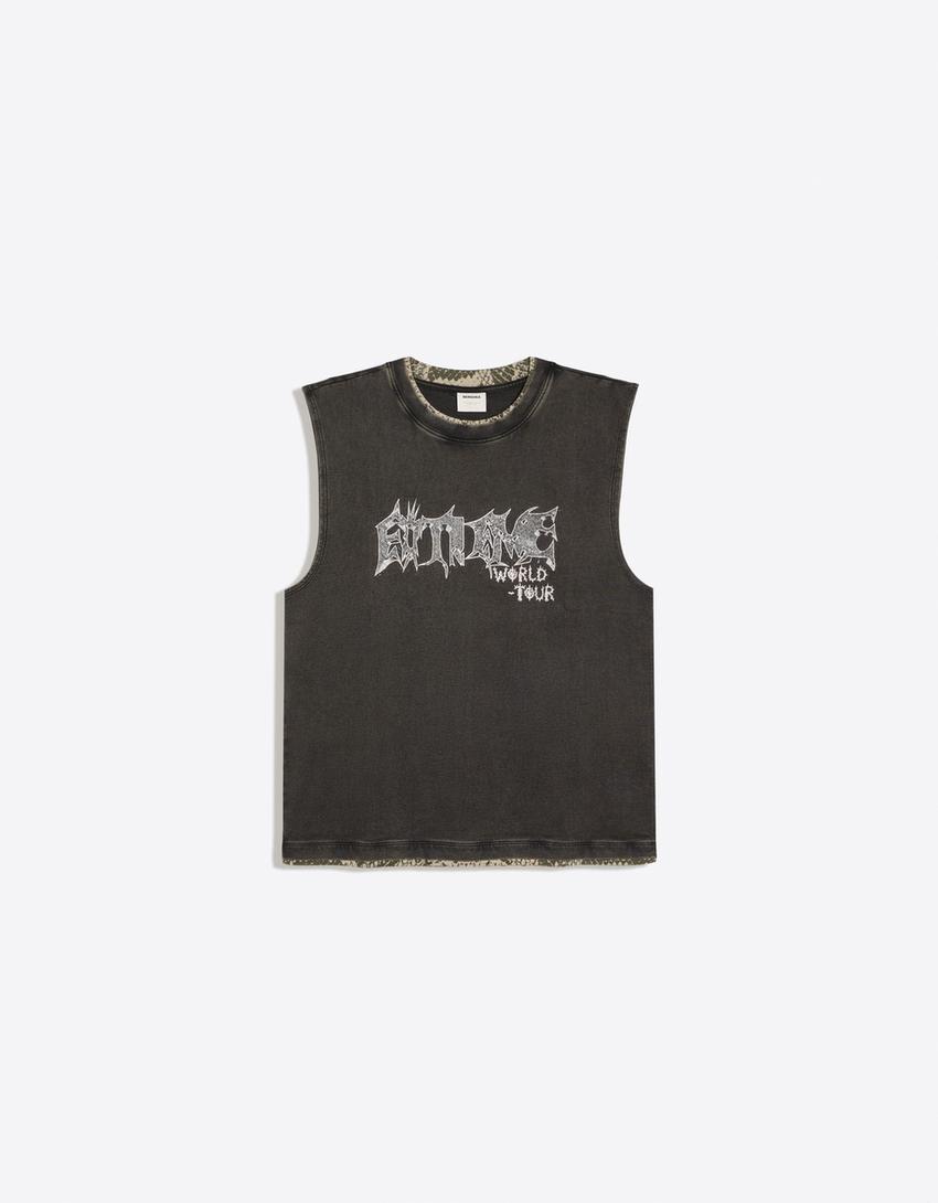 T-shirt workwear effet délavé imprimé-Noir