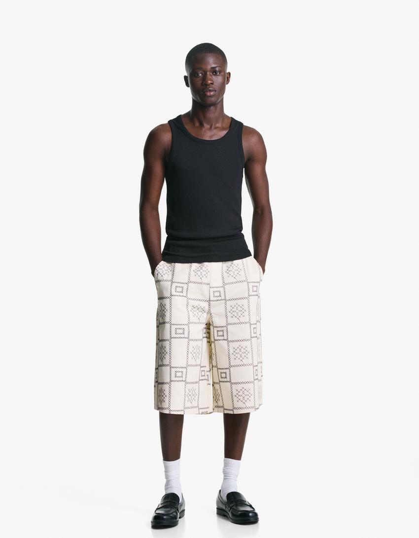 Baggy Bermuda shorts-Cream