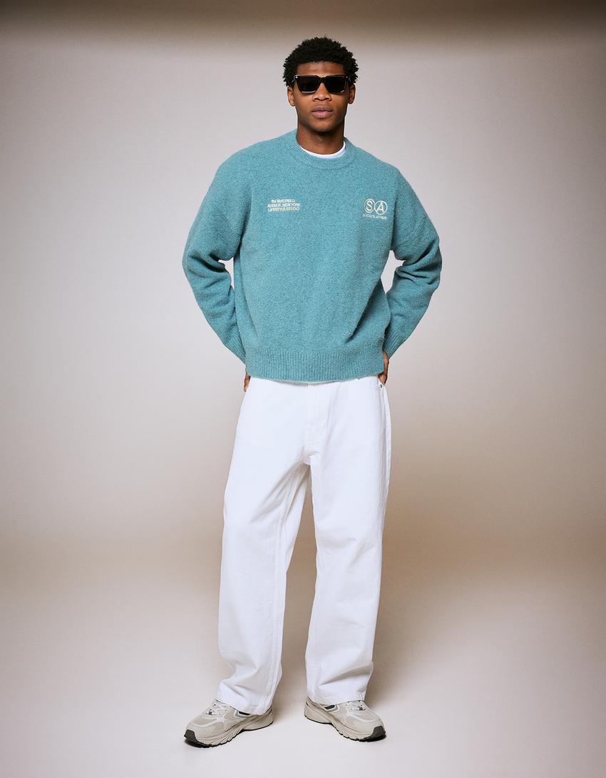 Printed round neck jumper-Green