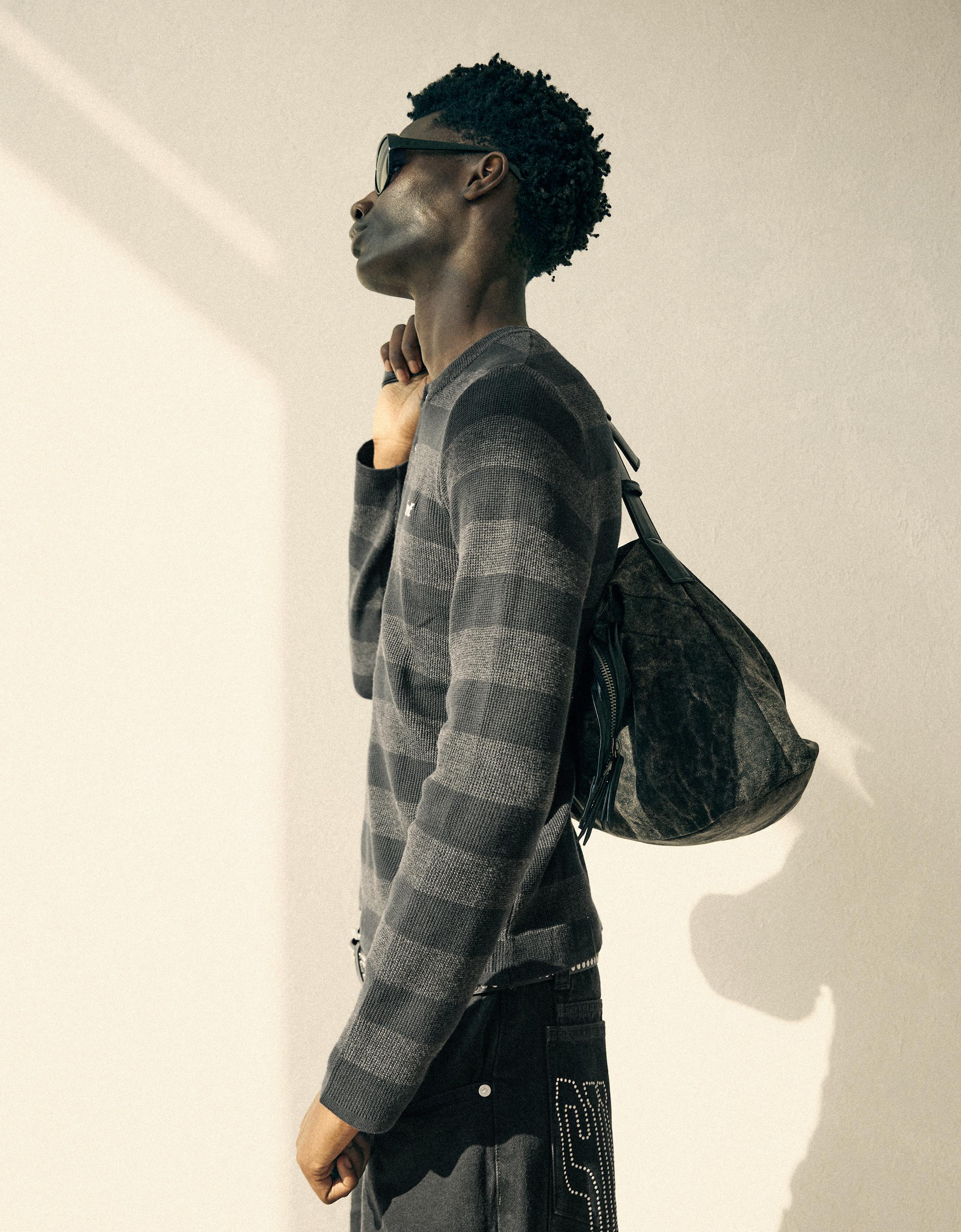 Waffle-knit henley jumper — Dark grey