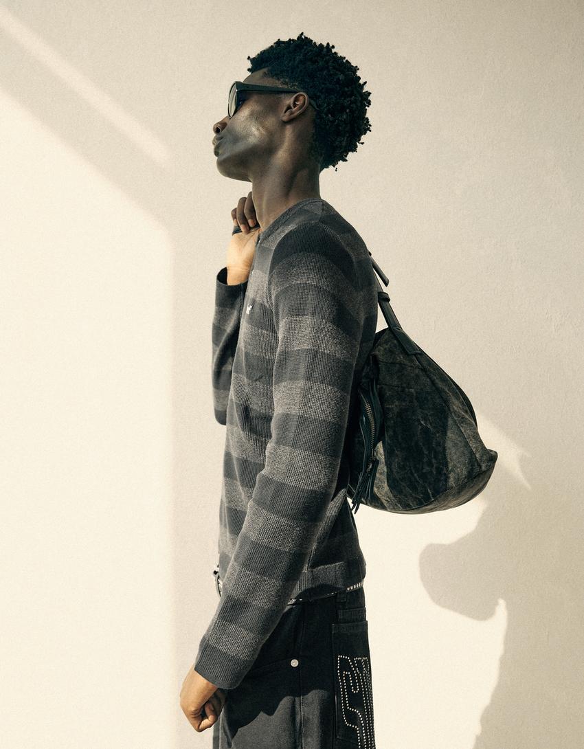 Maglia waffle collo a serafino-Grigio scuro