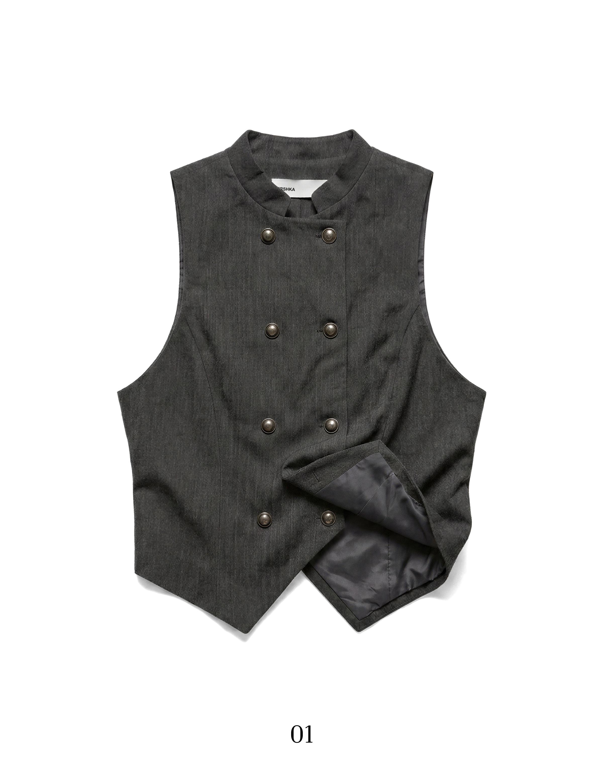 Striped button-up vest — Grey