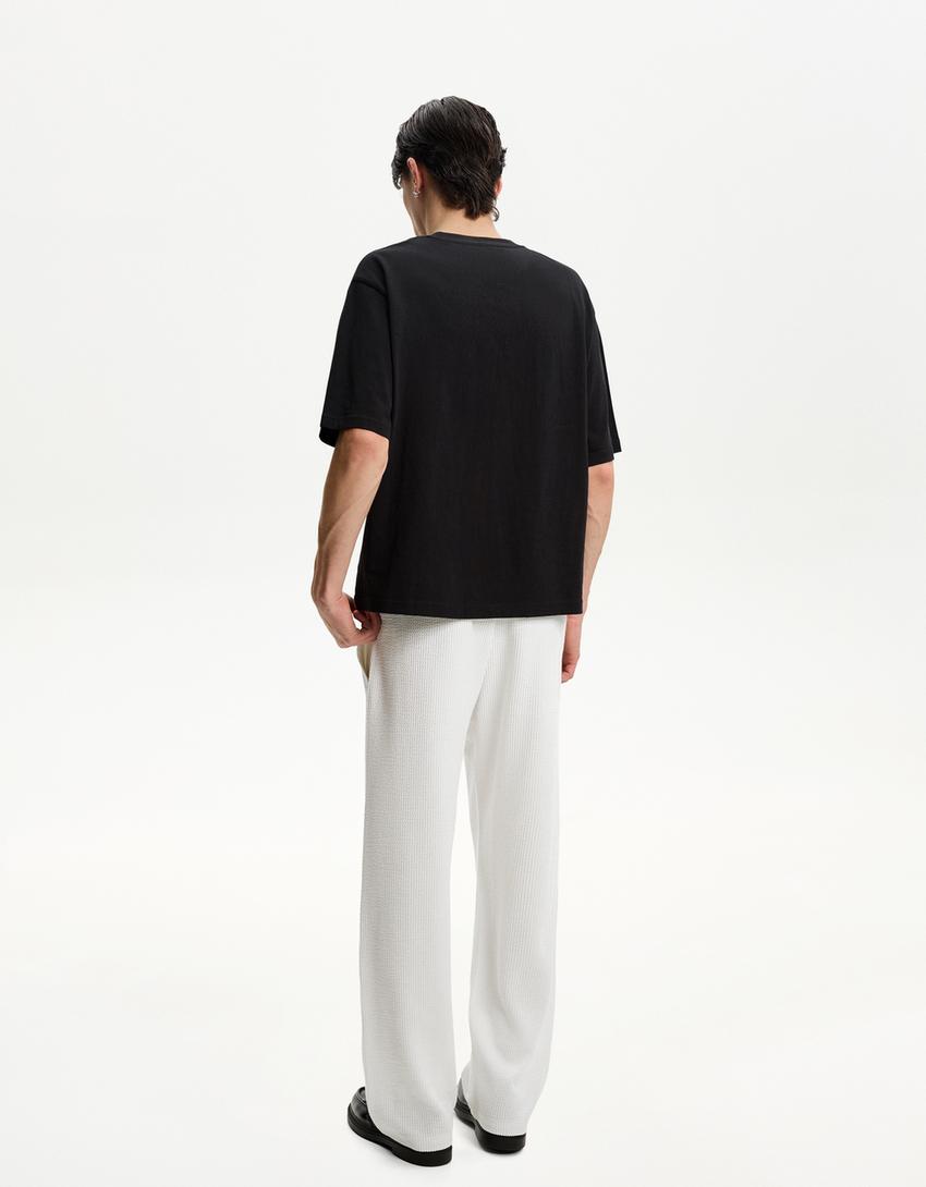 Textured wide-leg trousers-Off white