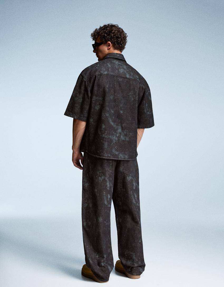 Printed short sleeve boxy fit shirt-Black-1