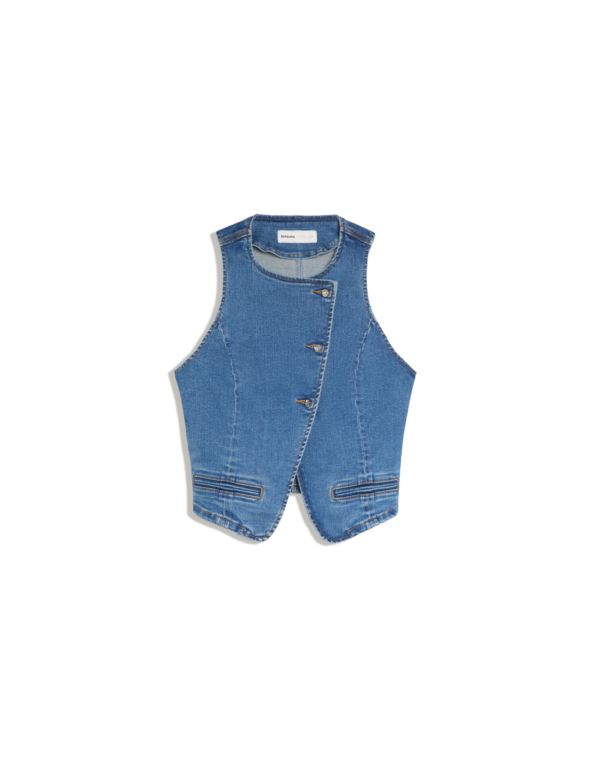 Button-up denim waistcoat — Light blue