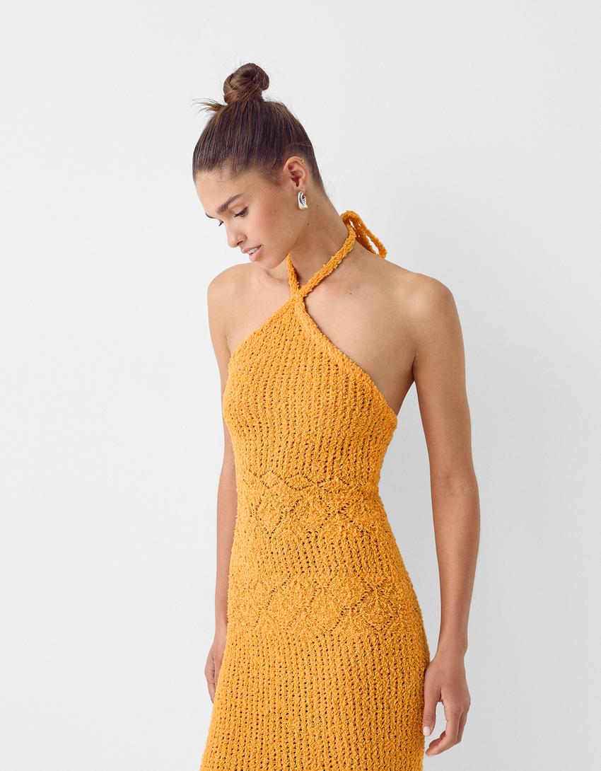 Rustic halter midi dress-Orange