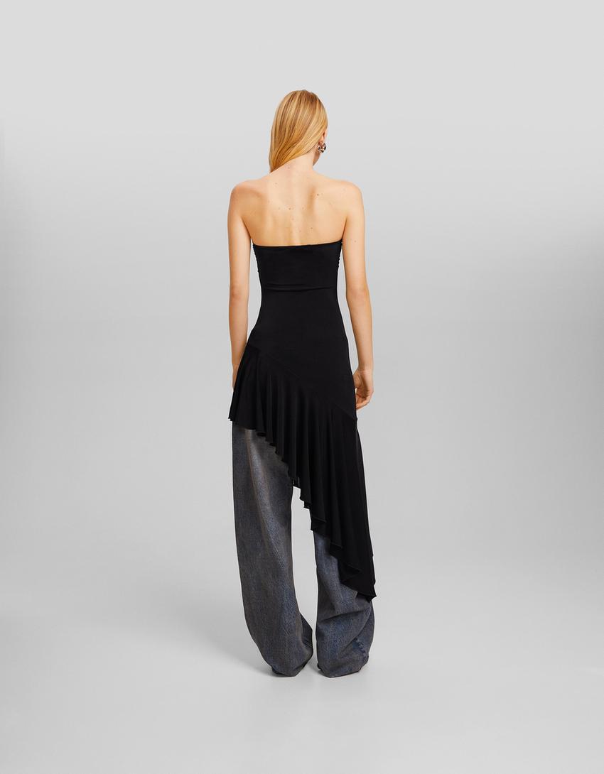 Vestido midi bandeau assimétrico-Preto-2