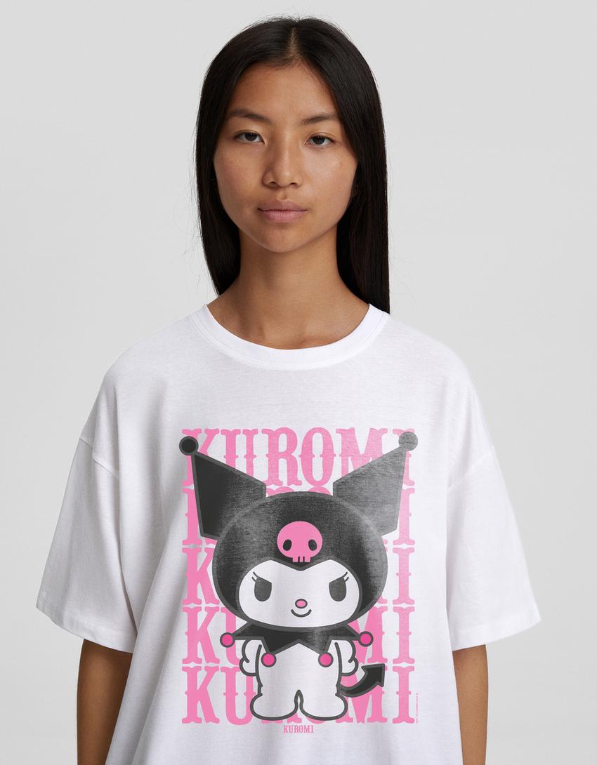 T-shirt Kuromi de manga curta oversize com estampado-Gelo-3