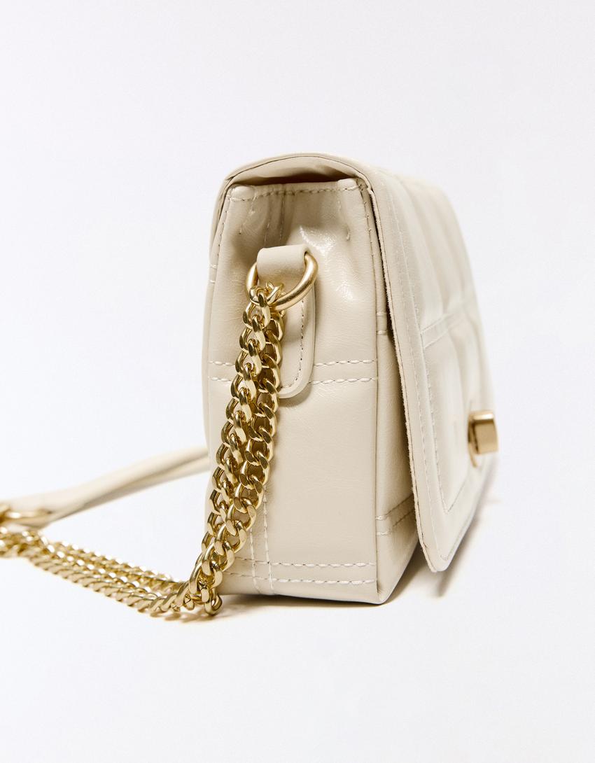 Mini padded leather effect bag-Cream