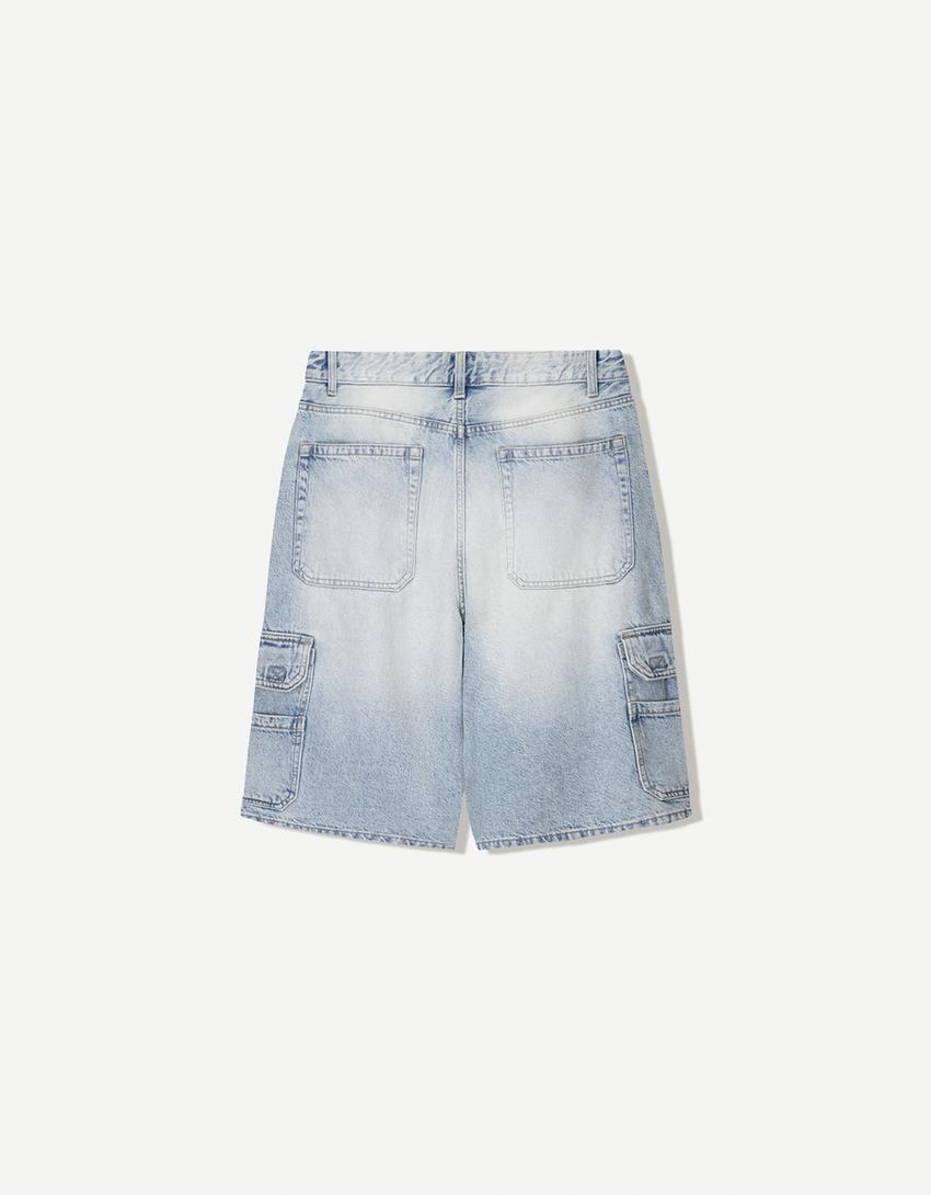 Bermuda baggy cargo-Azzurro Lavato