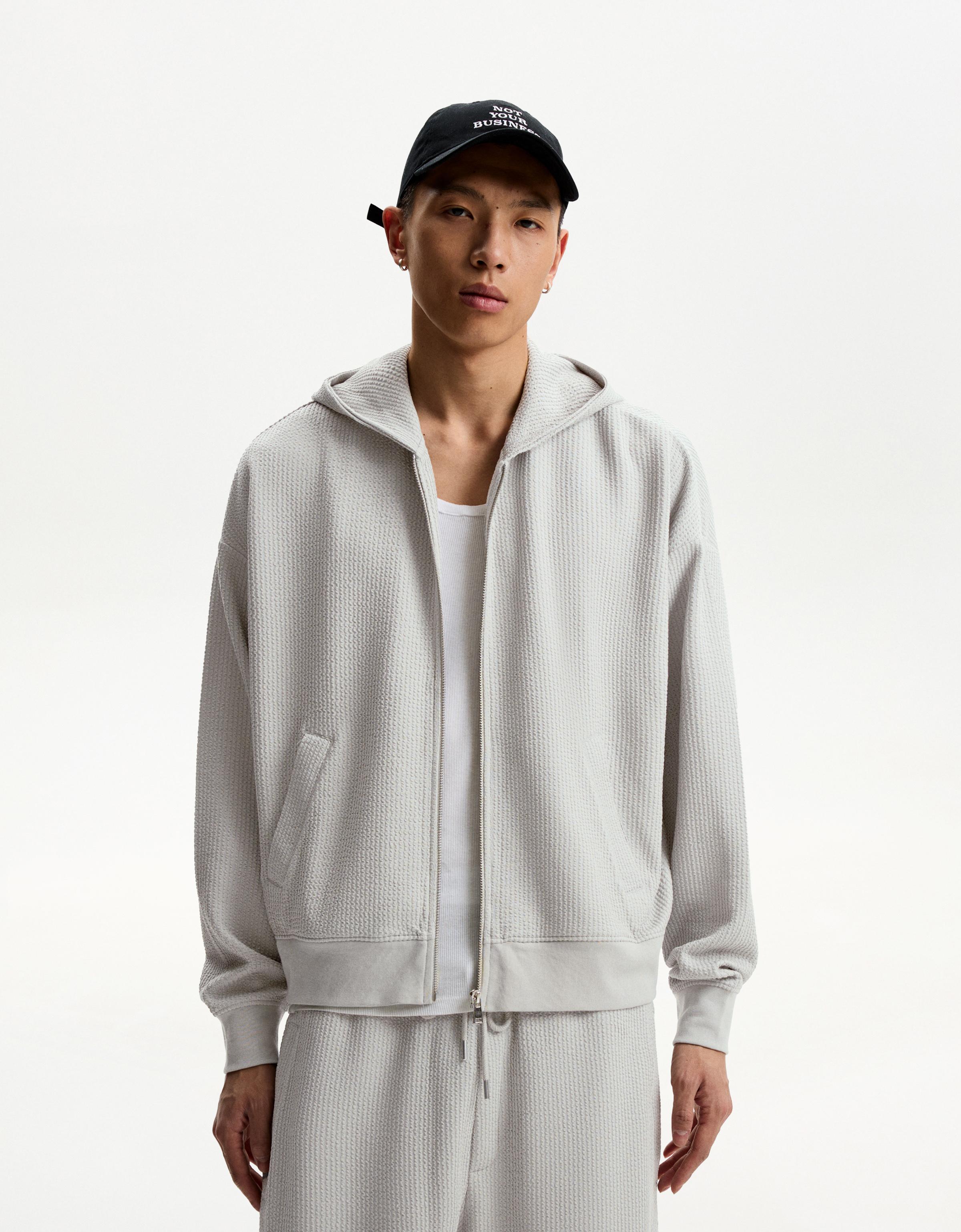 Bershka Cropped-Hoodie Im Boxy-Fit Mit Reißverschluss Und Kapuze Herren S Grau