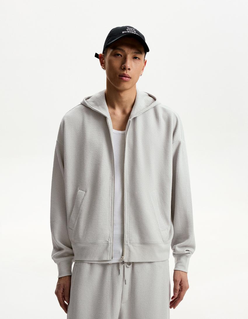 Boxy Grey Hoodie Men Cropped Boxy Fit Zip-up Hoodie Sweatshirts