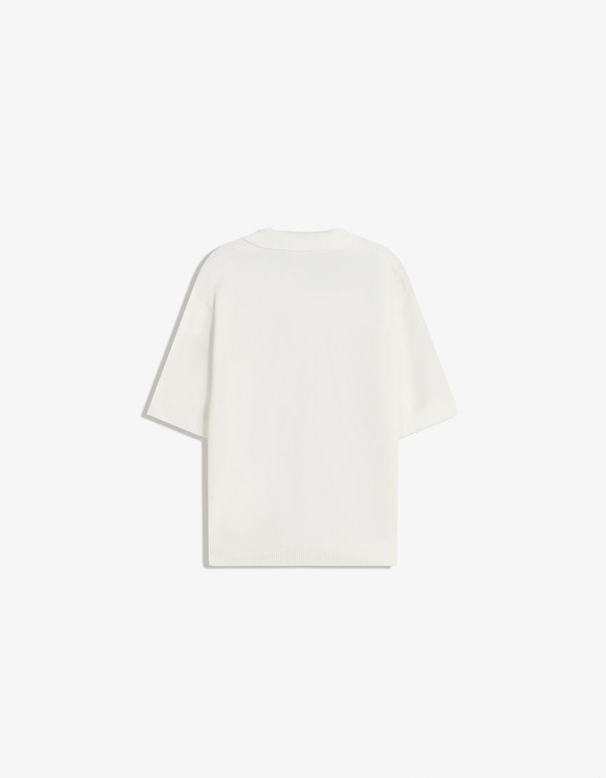 Polo texturé en tissu éponge-Blanc cassé-5
