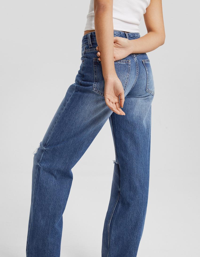 Ripped wide-leg ’90s jeans-Blue-3