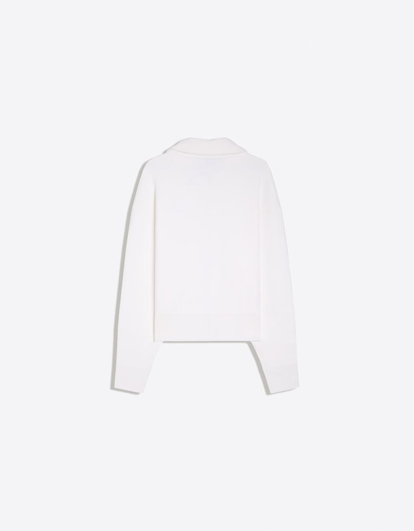 Boxy zip-up knit jacket-Off white