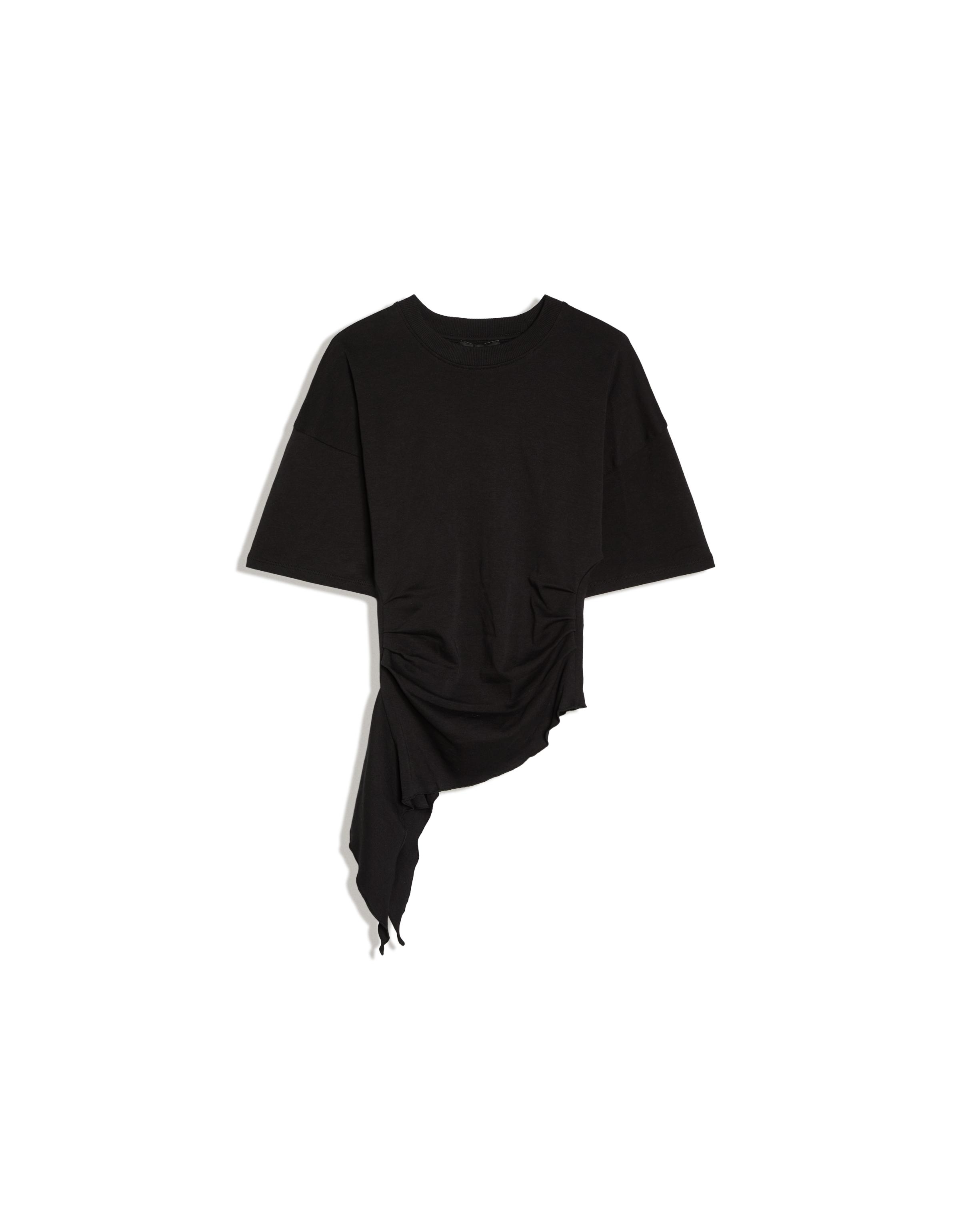 Short sleeve gathered T-shirt — Black