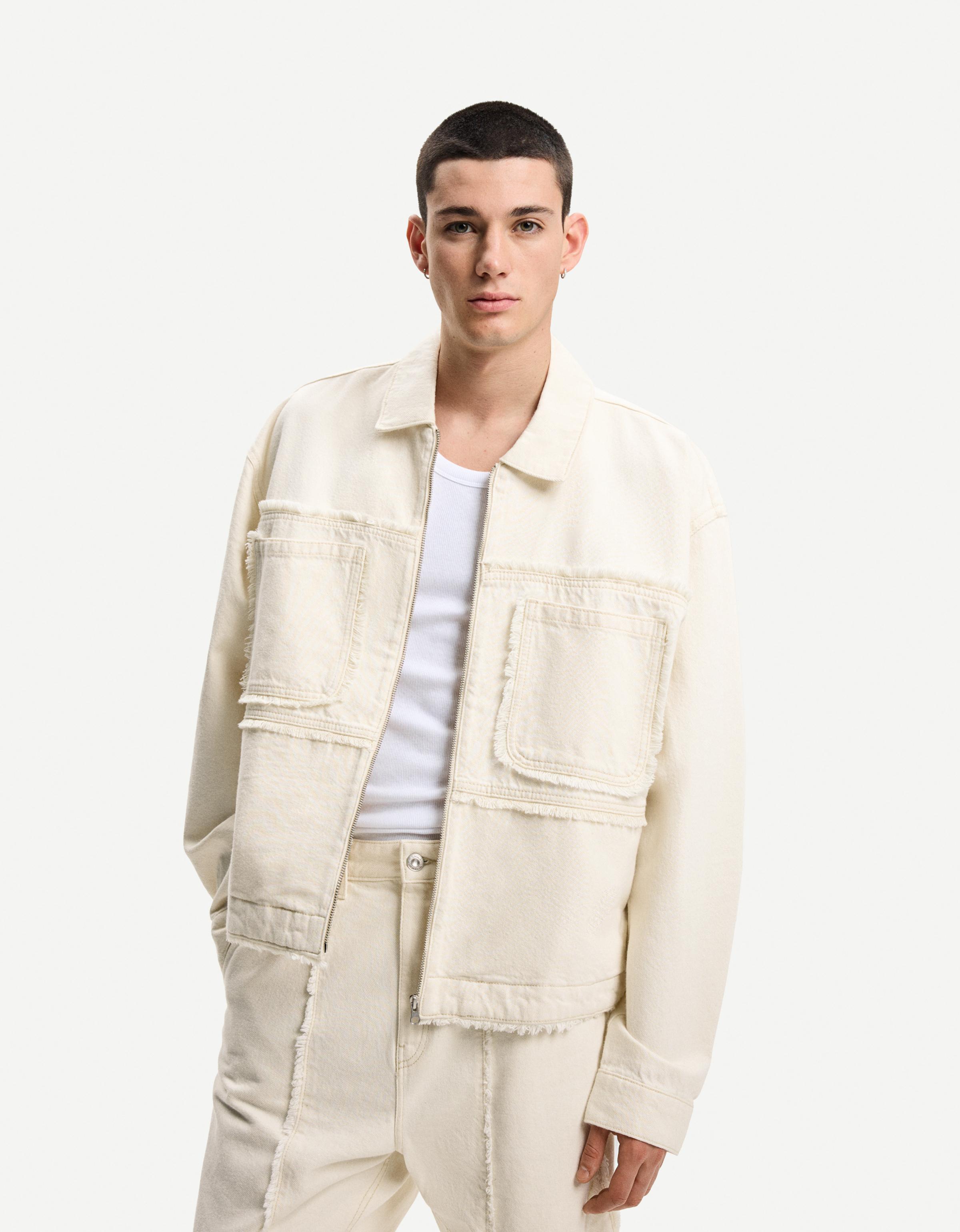 Bershka Oversize-Jeansjacke Mit Fransen Herren L Rohweiß