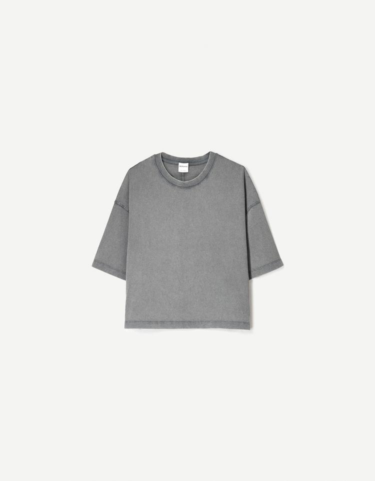 Kısa kollu ağır pamuklu boxy fit t-shirt