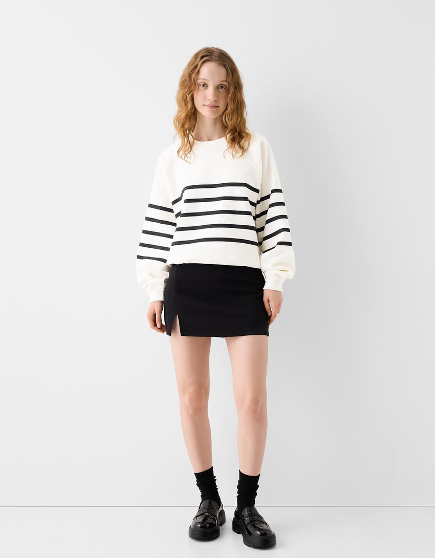 سويت شيرت بأكمام رغلان-أبيض / أسود-2