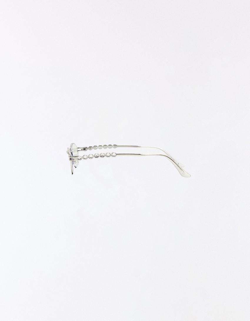 Rhinestone temple blue light filter glasses-White