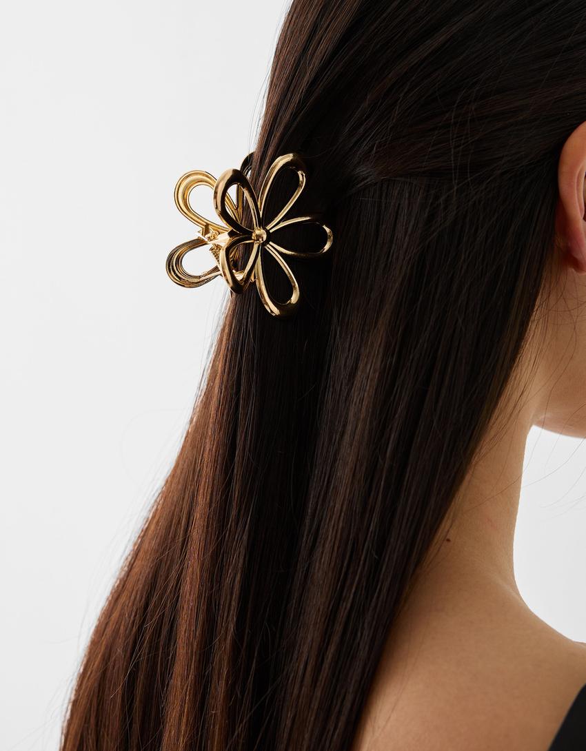 Lot pince cheveux fleur et 2 épingles-Or-1